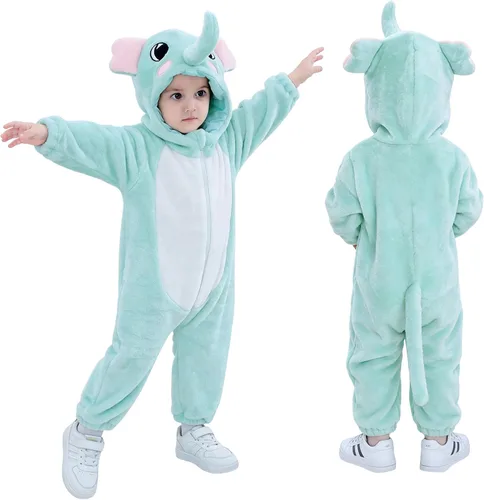 Vista 16 de TONWHAR - Disfraz para niños y bebés, disfraz de dinosaurio, tigre, animal, atuendo de fantasía, mameluco con capucha Azul (Blue Unicorn)