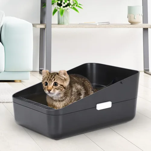 Vista 6 de Sfozstra: arenero abierto con tamizado lateral alto, seguro y control de olores, extraíble, fácil de limpiar para gatos de hasta 8 libras