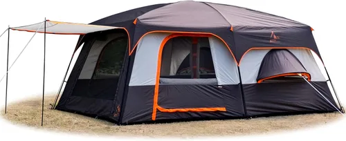Vista 20 de KTT Extra Large Tent 12-14 Person,Family Cabin Tents,2 Bay-Windows,2 Rooms and 3 Doors 3 Windows with Mesh,Waterproof,Straight Wall,Double Layer,Big