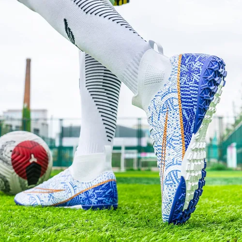 Vista 6 de Tacos de fútbol para hombre y mujer, zapatos de fútbol para interiores, botines altos TF AG FG, botas de fútbol anchas de entrenamiento