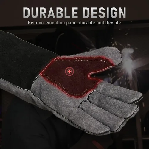 Vista 6 de YESWELDER Guantes de soldadura de forja de cuero, resistentes al fuego, 14 pulgadas, con costuras de Kevlar, guantes resistentes para Mig, Tig