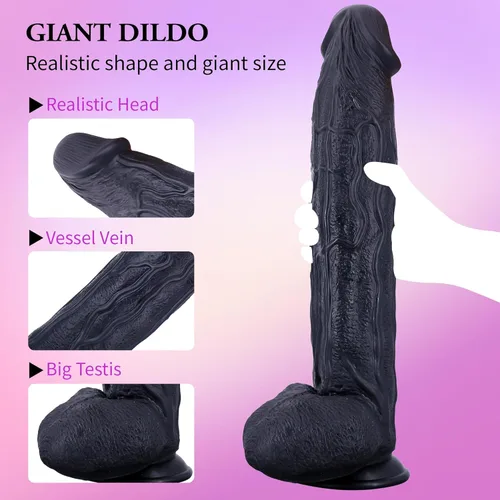 Vista 3 de Consolador negro súper enorme de 17.3 pulgadas, consolador de polla larga, monstruo gigante, juguete sexual anal grueso y grande con consoladores