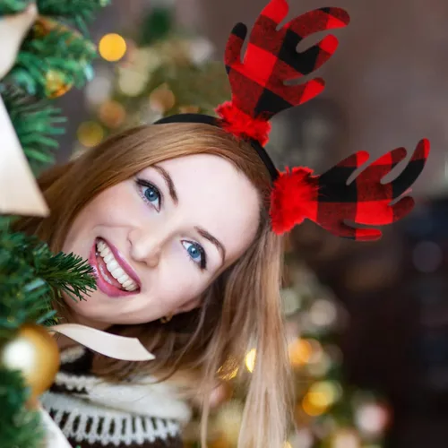 Vista 6 de URATOT Paquete de 8 diademas de aro de reno de Navidad para fiestas de Navidad, accesorios para fotos, cabinas para recuerdos
