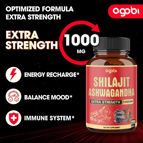 Vista 3 de agobi 210 cápsulas – Suplemento Shilajit de 600 mg con 400 mg de raíz orgánica de Ashwagandha – Shilajit puro orgánico del Himalaya para producción