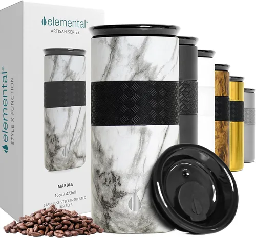 Vista 11 de Elemental Artisan Vaso Térmico Aislado, Taza de Viaje para Café de Triple Pared, Vaso Térmico de Café Reutilizable de Acero Inoxidable con Tapa