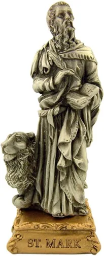 Vista 18 de Estatua de estatua de estatua de peltre de Nuestra Señora de Gracia sobre base de tono dorado, 4 1/2 pulgadas