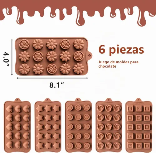 Vista 2 de Paquete de 6 moldes de silicona para dulces de chocolate, moldes