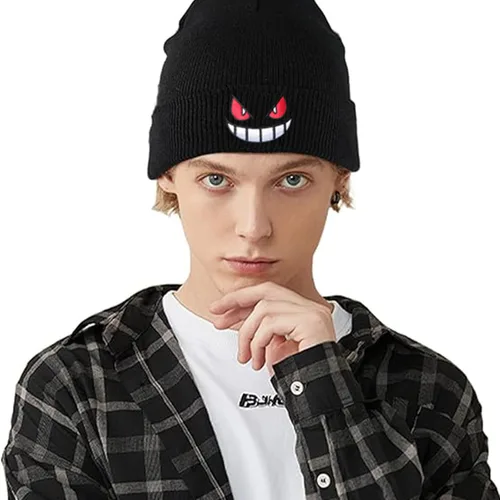 Vista 2 de NEECS Gorros de anime para hombres y mujeres, cálidos y elásticos con puños bordados