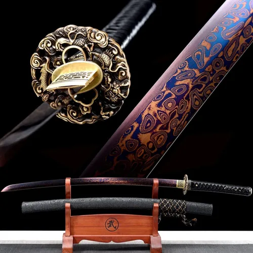 Vista 10 de Espada samurái japonesa auténtica hecha a mano de acero de alto carbono 1095 de acero de alto carbono, espada samurái japonesa de espiga completa