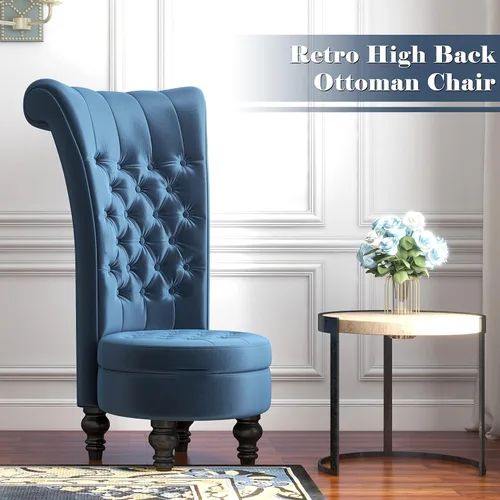 Vista 4 de MU Silla de respaldo alto de terciopelo holandés, muebles de sala de estar, asiento de acento real, sillas de trono, estilo simplemente elegante