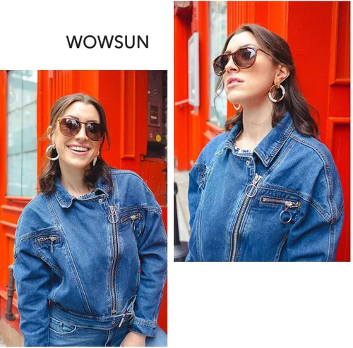 Vista 2 de WOWSUN Gafas de sol polarizadas para mujer lentes de espejo redondas retro vintage