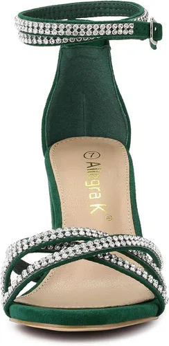 Vista 3 de Allegra K Sandalias de tacón grueso con tiras de diamantes de imitación para mujer