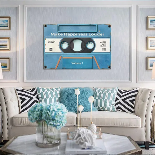 Vista 2 de MAMAGO Impresiones de cinta vintage de cassett motivacional, decoración de pared, cinta azul HD que hace que la felicidad sea más fuerte