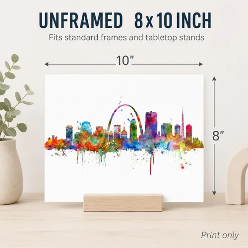 Vista 2 de ZEARPT Impresión artística del horizonte de San Luis de Missouri Skyline City Acuarela, papel artístico de San Luis para colgar en la pared, arte