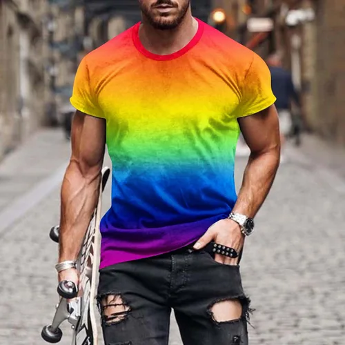 Vista 2 de Hombres Casual Cuello Redondo Impresión Jersey Tops Moda Patrón Camisa Fitness Deportes Manga Corta Camiseta Blusa