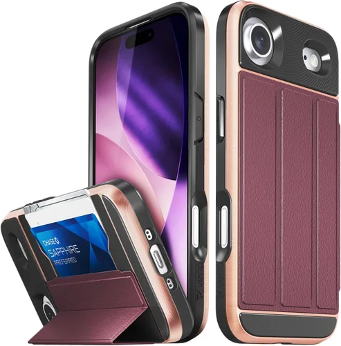 Vista 52 de VENA vCommute - Funda tipo cartera para iPhone 15, [protección contra caídas de grado militar] Funda de cuero con ranura para tarjetas con soporte