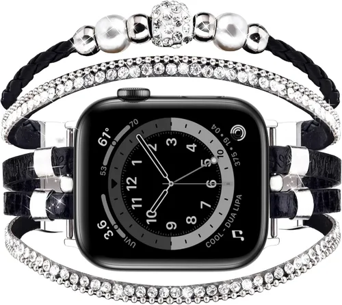 Vista 8 de MOFREE - Pulsera de cuero boho compatible con Apple Watch Band de 38, 40, 41 mm, pulsera de cuentas multicapa hecha a mano para Apple Watch, correa