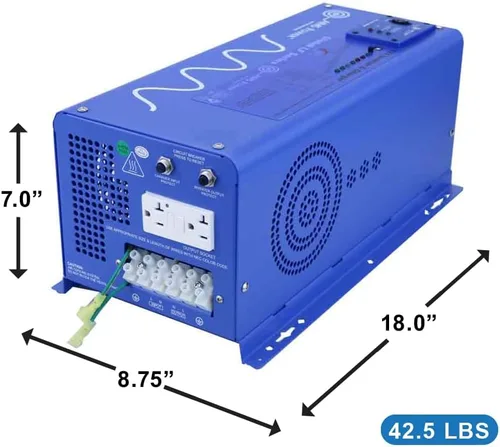 Vista 6 de AIMS 2000W 48V Cargador inversor sinusoidal puro con interruptor de transferencia 120V de respaldo