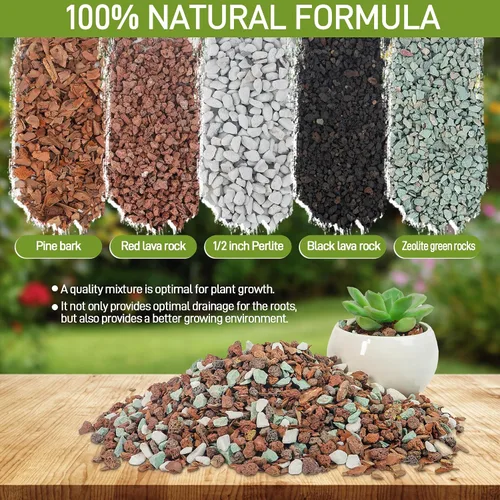 Vista 2 de Mezcla de suelo para bonsái de 2 cuartos, lava, corteza, roca volcánica, zeolita verde y perlita, mezcla orgánica natural para plantas en maceta