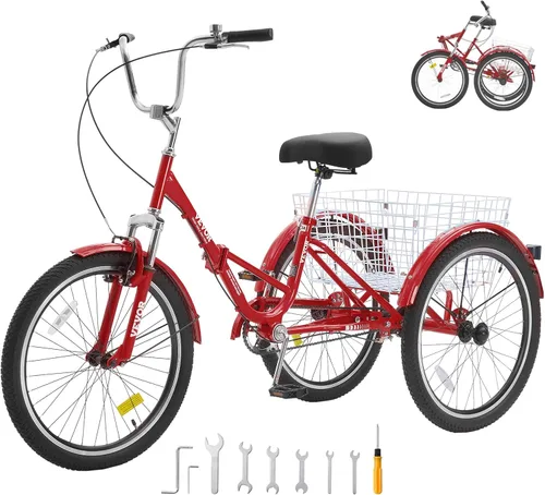 Vista 12 de VEVOR - Triciclo plegable para adultos, triciclos plegables para adultos, bicicleta de crucero de 3 ruedas con cesta grande y asiento ajustable