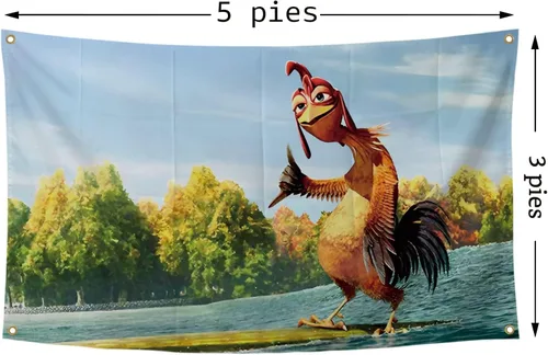 Vista 2 de Póster Divertido de Bandera de Pollo, Bandera de Pared Duradera para Cueva del Hombre con 4 Ojales de Latón, Tapiz de 3 x 5 Pies para Decoración