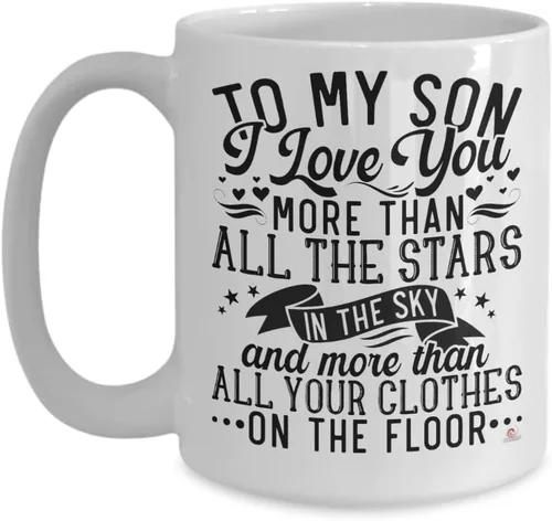 Vista 3 de ODDITEES Taza de café con texto en inglés «To My Son I Love You More Than All The Stars In The Sky», 11 onzas, color blanco