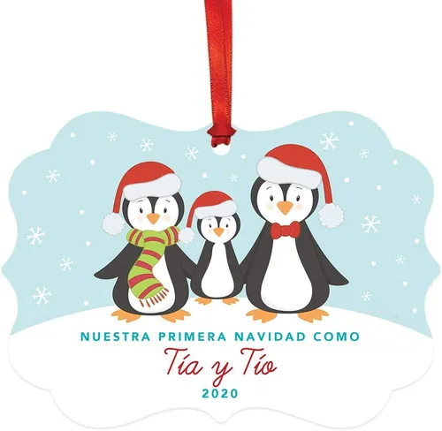 Vista 21 de Andaz Press Adorno de recuerdo de Navidad con marco de fantasía de familia española, Nuestra Primera Navidad Como UNA Familia De Tres 2024, Familia