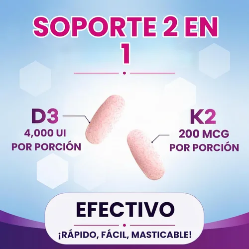 Vista 3 de Vitamina D3 K2-4000 UI Vitamina D3 y 200 mcg Vitamina K2 MK-7 – Apoyo a la salud ósea, corazón e inmune – Absorción de calcio – D3K2 sabor a bayas