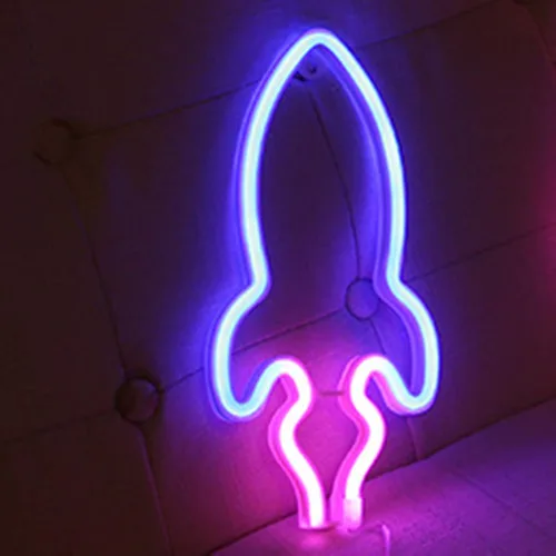 Vista 8 de Letreros de neón con bombilla azul, luz nocturna LED, carga USB, funciona con pilas, luces de pared de neón decorativas para habitación de niños