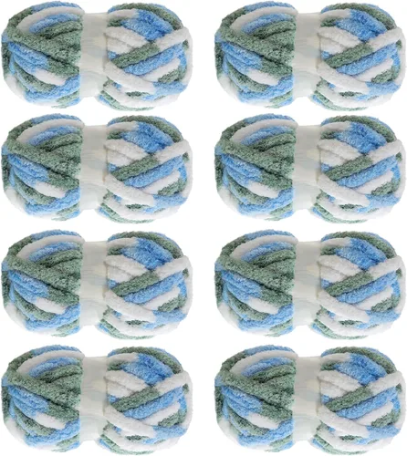 Vista 24 de MABOZOO Hilo Grueso Tie Dye para Tejer a Ganchillo Paquete de 8, Hilo de Chenilla Jumbo Esponjoso, Hilo de Felpa Suave Voluminoso, Hilo Gigante