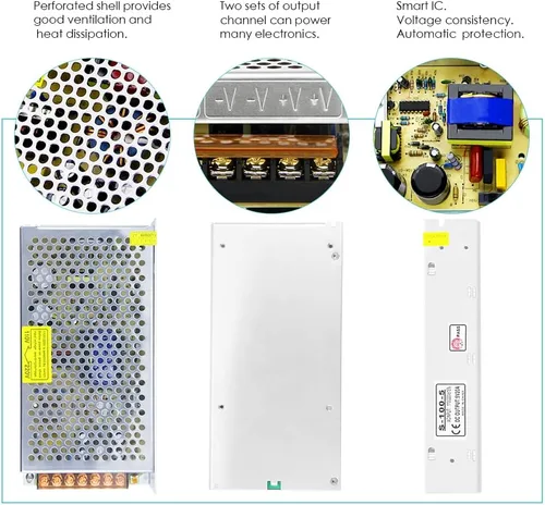 Vista 4 de Aclorol 5V 20A 100W Fuente de Alimentación Conmutada 110V / 220V CA a CC 5V 20amp Transformador Universal, Convertidor, Adaptador de Potencia