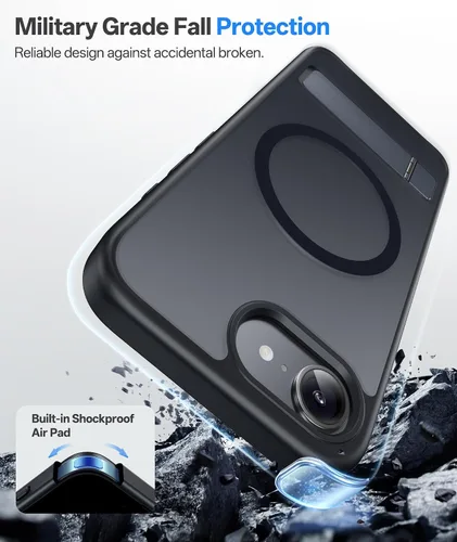 Vista 6 de Funda para iPhone 16e, Compatible con MagSafe y Soporte Integrado, Caída de Grado Militar, Mate Rugoso Resistente a Golpes Translúcido de Metal