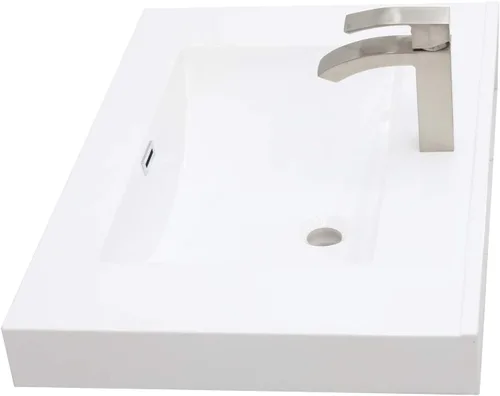 Vista 5 de Juego de lavabo flotante para montaje en pared, tocador de textura blanca en relieve, encimera de fregadero integrada blanca, 23.25 pulgadas