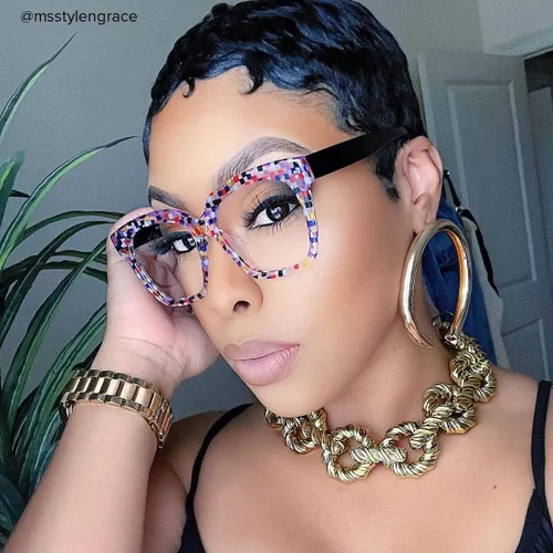Vista 2 de Vooglam Gafas cuadradas de gran tamaño para mujer con lente transparente sin receta Martha
