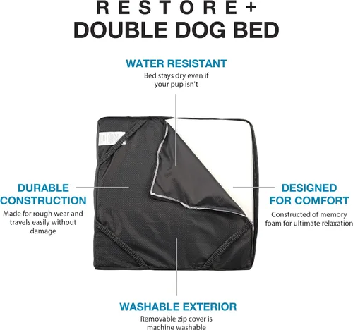 Vista 3 de Blue-9 Pet Products Restore+ Cama doble para perro, duradera, resistente al agua y diseño lavable, 24 x 48 pulgadas
