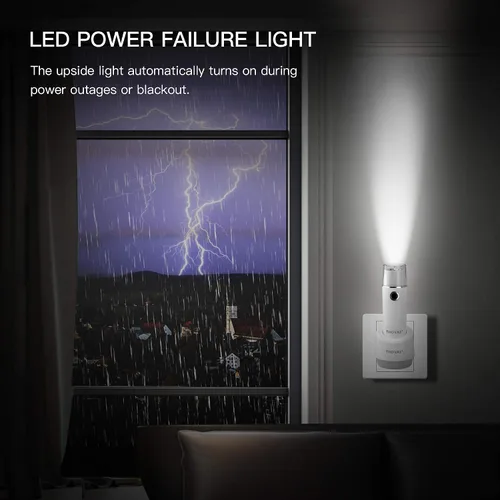 Vista 2 de Linterna de emergencia, luz LED multifunción para fallo de alimentación, recargable de mano, luz nocturna enchufable, 3 en 1 con sensor