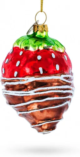 Vista 2 de Adorno navideño de vidrio de fresa bañado en chocolate