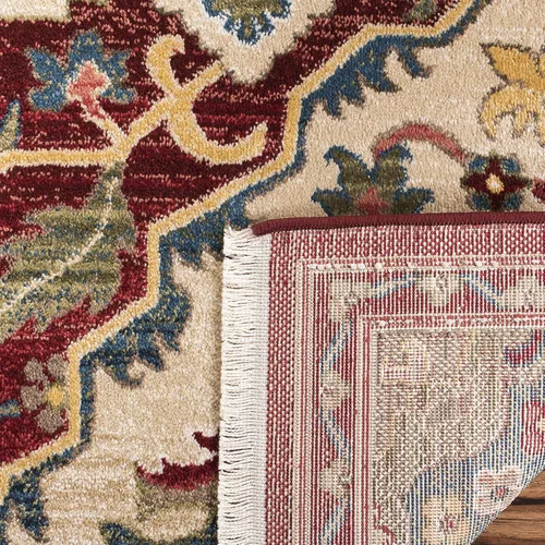 Vista 2 de SAFAVIEH Kashan Collection - Alfombra de área de 2 x 3 pies, color rojo y beige, diseño oriental tradicional, no desprende pelusa y de fácil