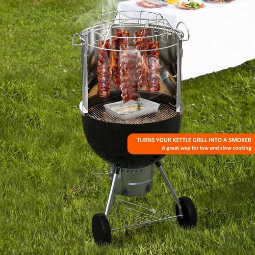 Vista 5 de onlyfire Kit para ahumar parrilla de acero inoxidable, accesorio para colgar costillas para parrillas Weber de carbón de 18 pulgadas, convierte tu