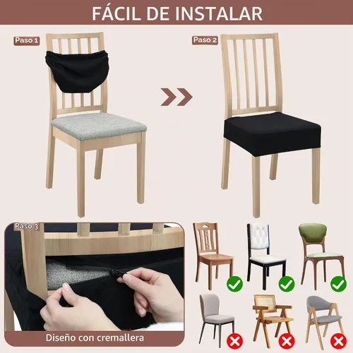 Vista 4 de Fundas para silla de comedor, juego de 2 fundas para sillas de comedor, fundas elásticas de jacquard para sillas de cocina, funda extraíble lavable