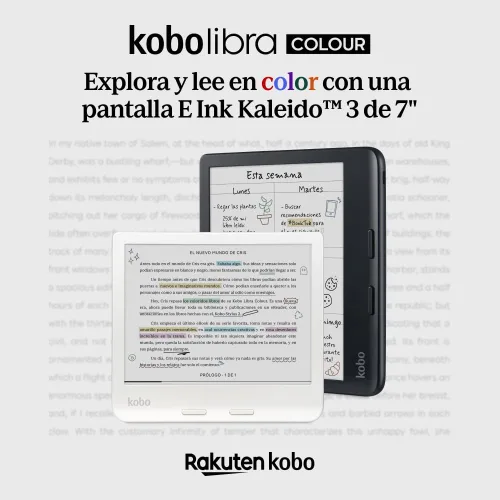 Vista 2 de Kobo Libra Colour eReader Pantalla Kaleido™ 3 de tinta E sin deslumbramiento de 7 pulgadas Opción de modo oscuro Audiolibros Resistente al