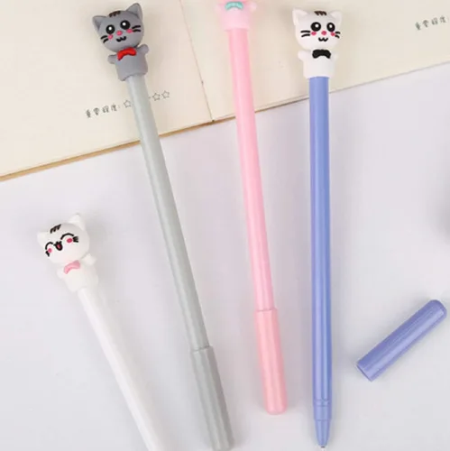 Vista 4 de Bolígrafo de tinta de gel con diseño de gato anudado de mariposa con diseño de animales, lindos bolígrafos de escritura negros kawaii, bolígrafo