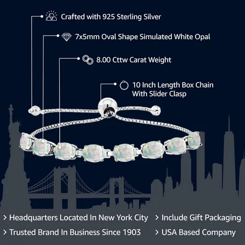 Vista 129 de Gem Stone King Pulsera de plata de ley 925 con piedra natal ovalada de 0.276 x 0.197 in para mujer, totalmente ajustable hasta 9 pulgadas