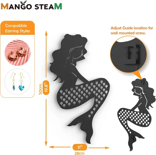 Vista 3 de Mango Steam Organizador de joyas y aretes de pared de perfil delgado (sirena, negro)
