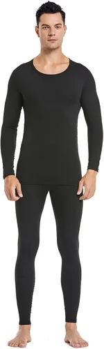 Vista 2 de PISIQI Ropa interior térmica para hombre ultra suave con capa base de forro polar para invierno esquí cálido Negro