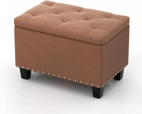 Vista 11 de MoNiBloom Banco otomano de 24 pulgadas con almacenamiento para dormitorio, banco contemporáneo de lino verde copetudo, reposapiés, taburete otomano