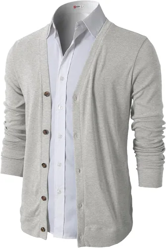 Vista 4 de H2H Cárdigans casuales ajustados para hombre, cuello en V, diseño básico, manga larga, con botones Gris