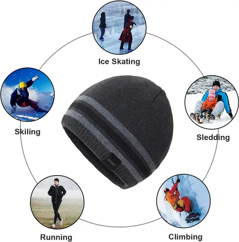 Vista 7 de Sombreros de punto cálidos de invierno para hombre, gorra de punto de cráneo llano