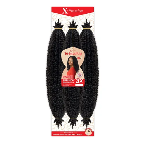 Vista 4 de X-Pression, Twisted Up Springy Afro Twist - Mechones de cabello rizado y enroscado extravagantes, x3, 24 pulgadas (1 paquete, 4)