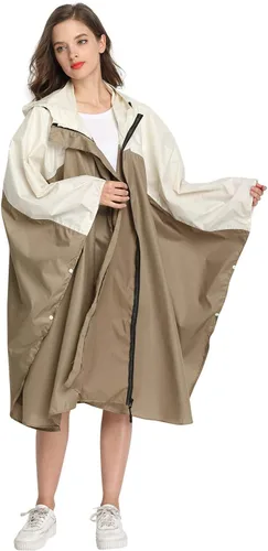 Vista 2 de Spmor Poncho de lluvia impermeable con capucha para adultos con cremallera